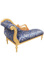 Gran chaise barroco longue con tela Gobelins azul cisne y madera de oro