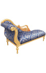 Grand récamier baroque à col de cygne tissu satiné bleu "Gobelins", bois doré - 11