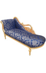 Large baroque chaise longue with a swan blue "Gobelins" fabric and gold wood