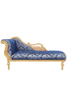 Grand récamier baroque à col de cygne tissu satiné bleu Gobelins, bois doré