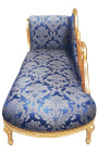Gran chaise barroco longue con tela Gobelins azul cisne y madera de oro