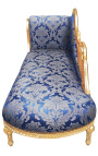 Grand récamier baroque à col de cygne tissu satiné bleu "Gobelins", bois doré - 12