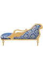 Large baroque chaise longue with a swan blue "Gobelins" fabric and gold wood