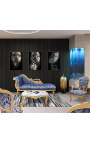 Velika baročna luža z labodje modro "Šablone" tkanina in zlato les