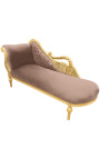 Gran chaise barroco longue con un tejido de terciopelo de cisne y madera de oro