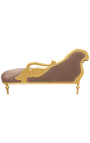 Grote barok chaise longue met een zwaan taupe fluwelen stof en goud hout