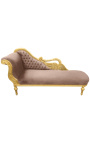 Gran chaise barroco longue con un tejido de terciopelo de cisne y madera de oro