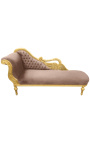 Large baroque chaise longue with a swan taupe velvet fabric and gold wood
