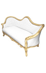 Canapé baroque Napoléon III tissu simili cuir blanc et bois doré