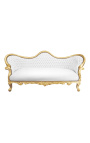 Baročni kavč Napoleon III belo usnje in zlat les