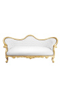 Canapé baroque Napoléon III tissu simili cuir blanc et bois doré