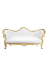 Barock Napoleon III soffa vitt konstläder och guldträ