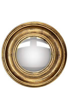 Runde konvex spejl kaldet "heksens spejl" med patineret guldramme