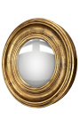 Espejo convexo redondo llamado "espejo de bruja" con marco dorado patinado