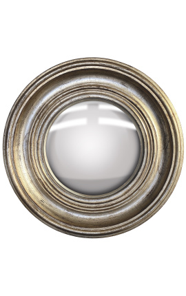 Круглое выпуклое зеркало «ведьминское зеркало» в серебряной патинированной раме