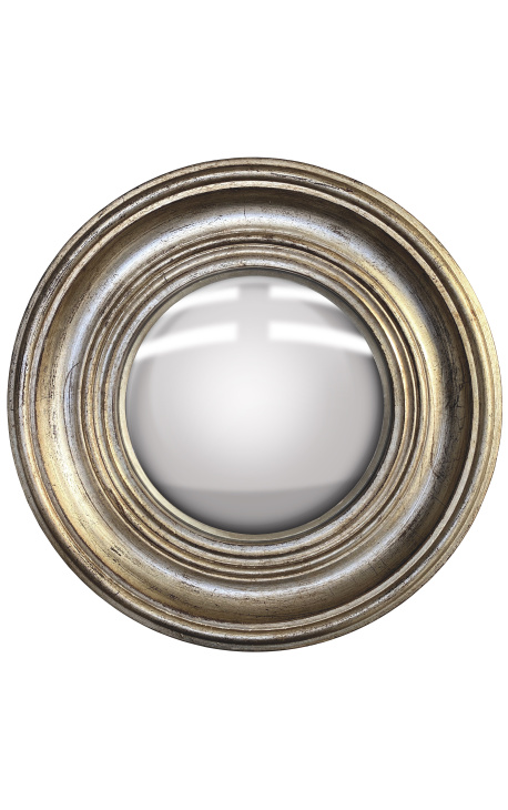 Round convex spiegel genoemd "de spiegel van de wit" met patineerde zilveren frame