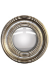 Round convex mirror called witch's mirror with patinated silver frame