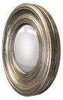 Espejo convexo redondo llamado "espejo de bruja" con marco de plata patinada