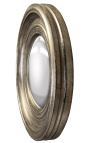 Espejo convexo redondo llamado "espejo de bruja" con marco de plata patinada
