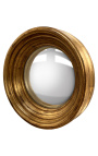 Grote ronde convex spiegel genoemd "wizard spiegel" met patineerde gouden frame