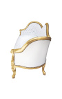 Canapé baroque Napoléon III tissu simili cuir blanc et bois doré