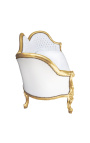 Canapé baroque Napoléon III tissu simili cuir blanc et bois doré