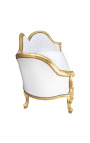 Divano barocco Napoléon III Simili tessuto pelle bianca e legno d'oro