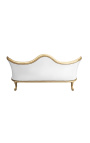 Canapé baroque Napoléon III tissu simili cuir blanc et bois doré