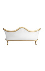Barroco Napoleón III sofá de cuero blanco y madera de oro