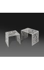 Set di 2 tavolini quadrati "Absy" in acciaio e metallo argentato