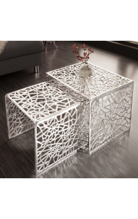 Set av 2 "Absy" kvadrat side bord i stål og sølv metall