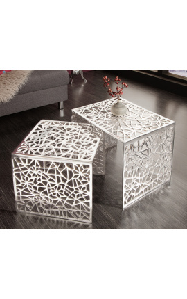 Set of 2 &quot;Absy&quot; square side tables in steel and silver metal
