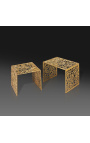 Set di 2 tavolini quadrati "Absy" in acciaio e metallo dorato