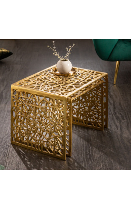 Set of 2 &quot;Absy&quot; square side tables in steel and gold metal