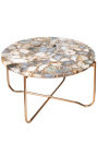 Round coffee table "Lucy" with agate and onyx top with gilded metal stand