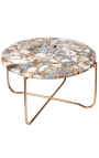 Round koffie tafel "Lucy" met agate en onyx top met gilded metalen stand