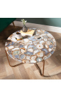 Round coffee table "Lucy" with agate and onyx top with gilded metal stand