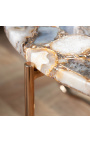 Okružný kavárenský stůl "Lucy" s agátovým a onyxovým povrchem s zlatým kovovým stánkem