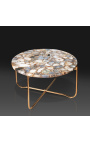 Round coffee table "Lucy" with agate and onyx top with gilded metal stand