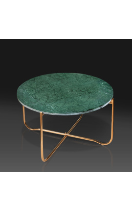 Round koffie tafel &quot;Lucy&quot; groene marmer top met gouden stand