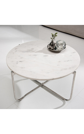 Round koffie tafel &quot;Lucy&quot; witte marmer top met zilver stand