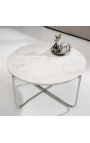 Round koffie tafel "Lucy" witte marmer top met zilver stand