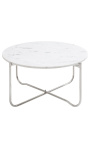 Rundt kaffe bord "Lucy" hvit marmor topp med sølv stand