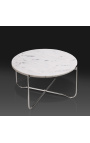 Round koffie tafel "Lucy" witte marmer top met zilver stand