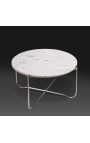 Tavolino rotondo "Lucy" piano in marmo bianco con piede in metallo argentato