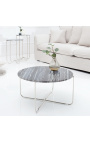 Okrogla miza za kavo "Lucy" siva marmorna streha s srebrnim stojalnikom
