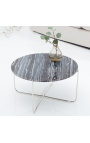 Okrogla miza za kavo "Lucy" siva marmorna streha s srebrnim stojalnikom