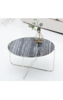 Tavolino rotondo "Lucy" piano in marmo grigio con piede in metallo argentato