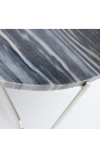 Table basse ronde "Lucy" plateau en marbre gris avec pied en métal argenté