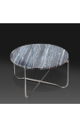 Table basse ronde "Lucy" plateau en marbre gris avec pied en métal argenté